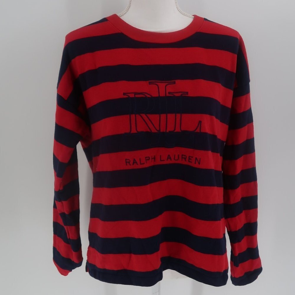 Lauren Ralph Lauren Red Blue Striped Long Sleeve T-Shirt Size Large